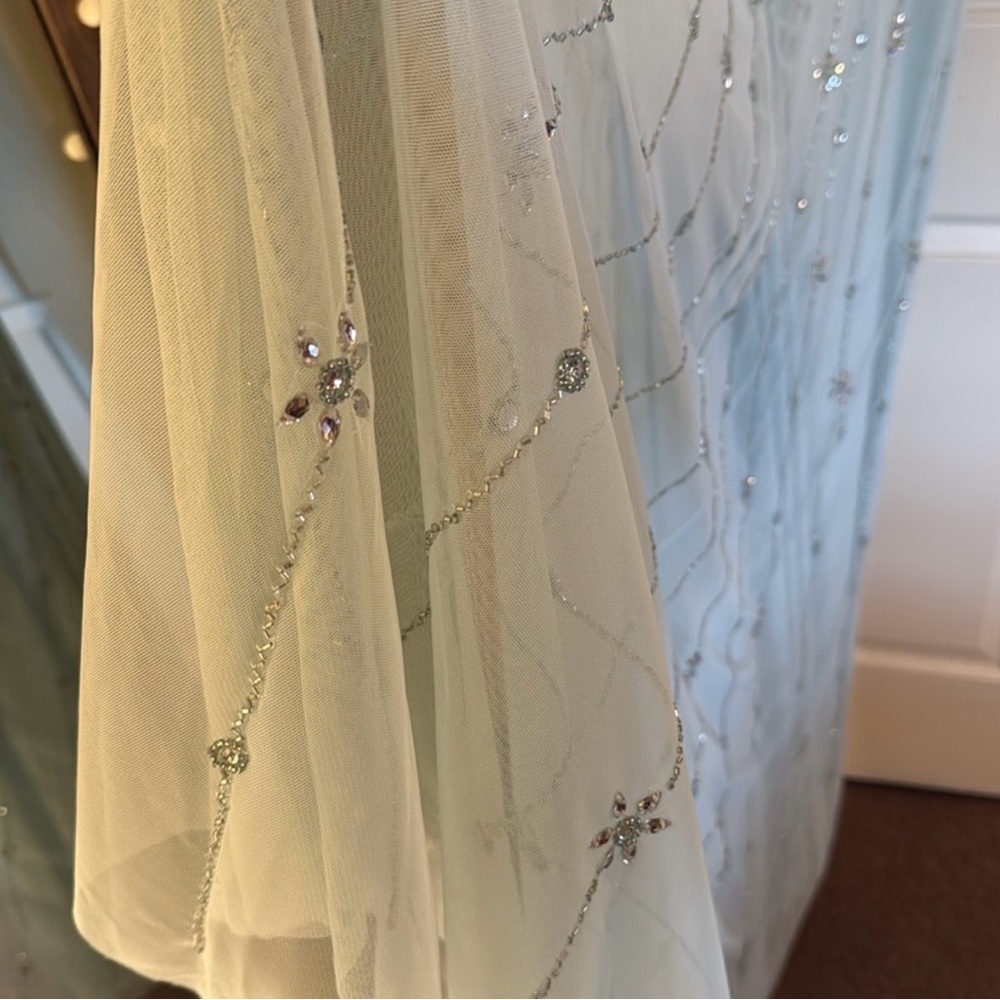 Mac Duggal Ice Blue Beaded V-Neck Maxi Dress - Picture 5 of 9